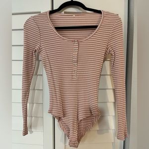 Pink and white stripe bodysuit